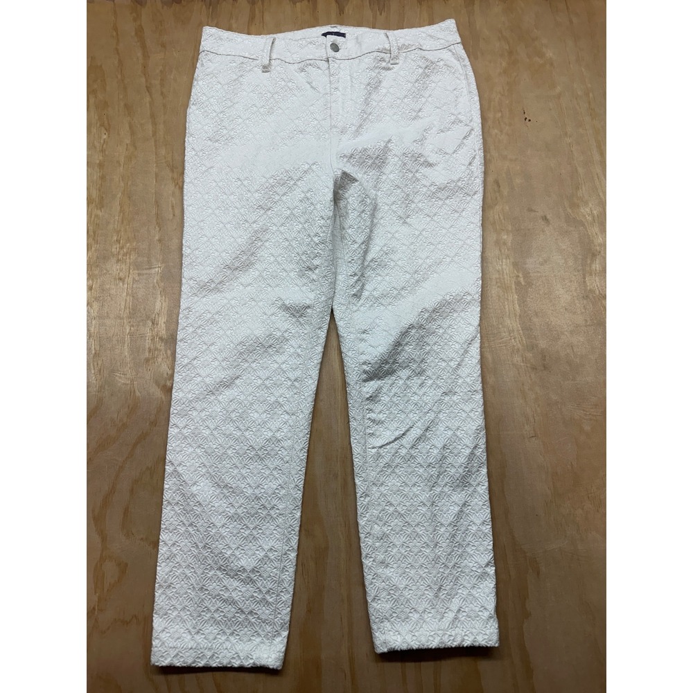 NYDJ Women White Textured Floral Jacquard Ankle Pants Lift Tuck Size 18